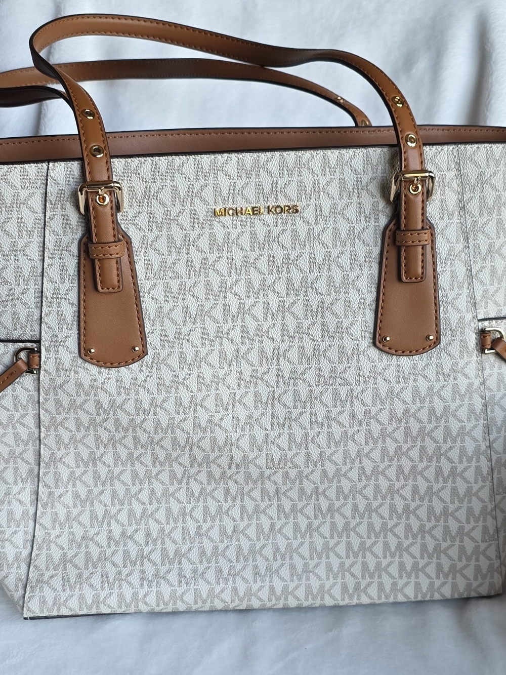 Michael Kors Cream and Tan Signature Tote Bag